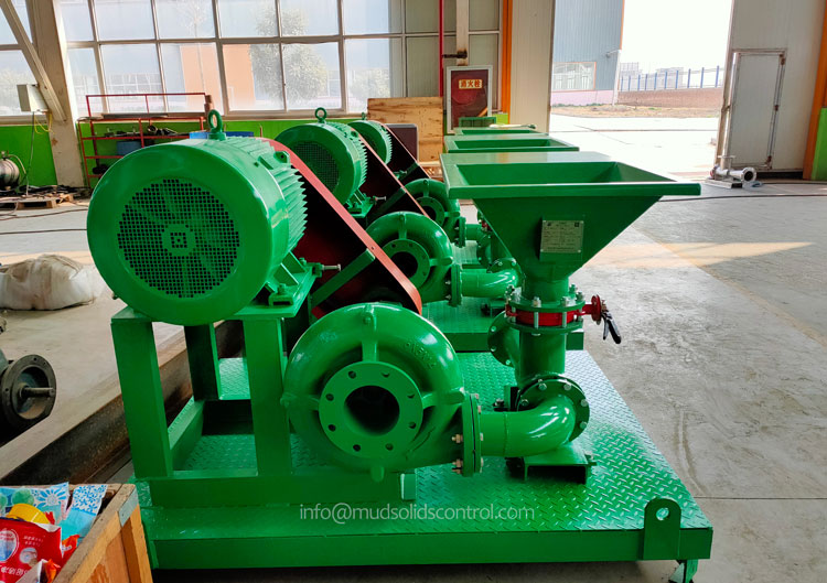 TRJQB shear pump piped into a jet mud hopper loop on a drilling fluid mixing tank